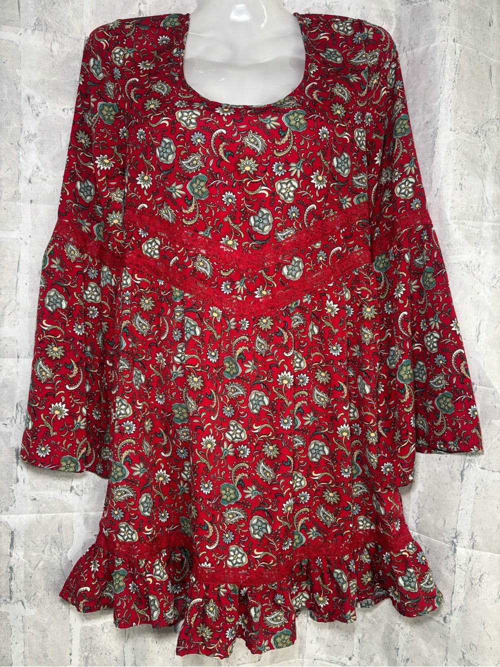 Band of Gypsies Red Floral Paisley Bohemian Dress